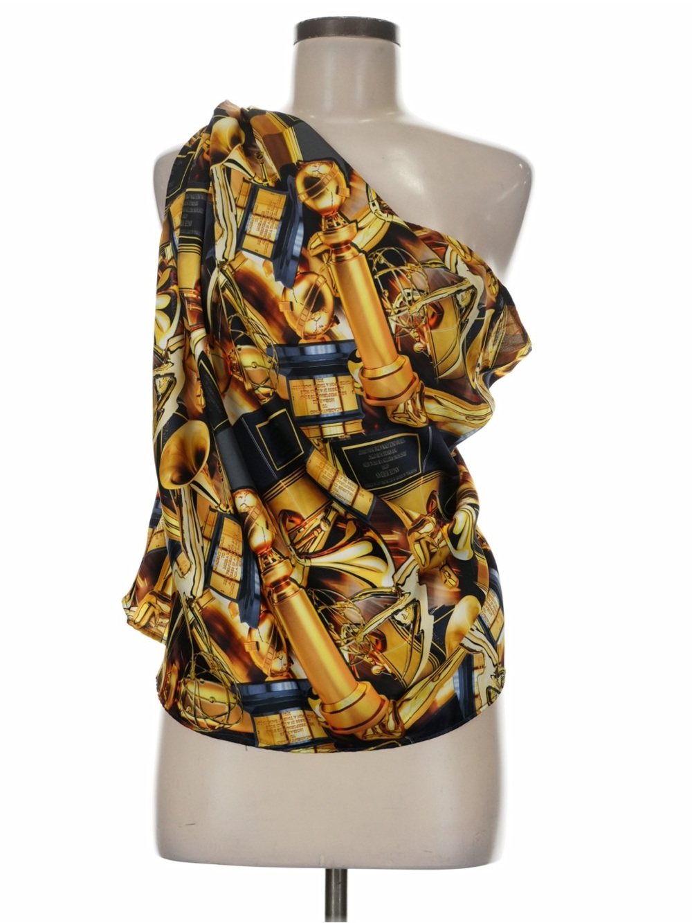 Baja East Gold Black Award Trophy One Shoulder Top Large XL Oscars Grammys Emmys
